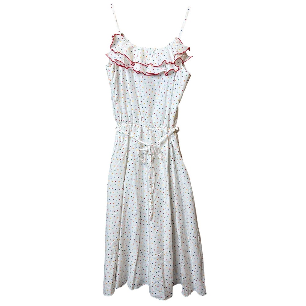 Avon Fashions Dress Womens 7/8 Z-1280 White Polka Dot Ruffle Neckline USA